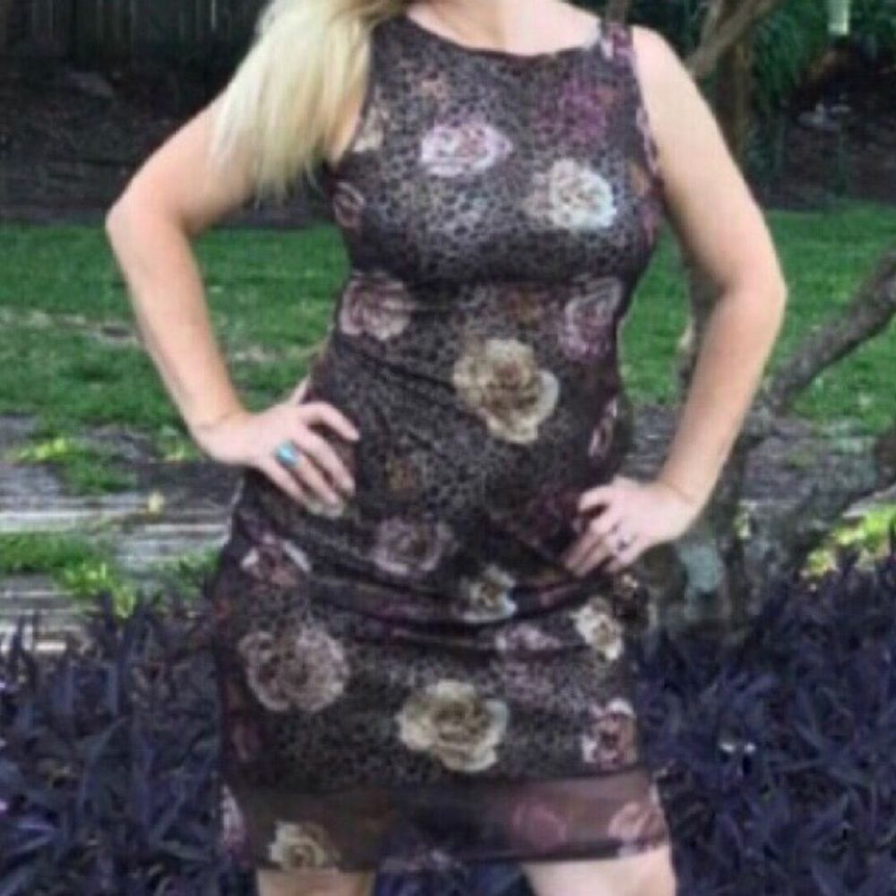 Vintage Leopard / Floral Print Body ConTank Dress